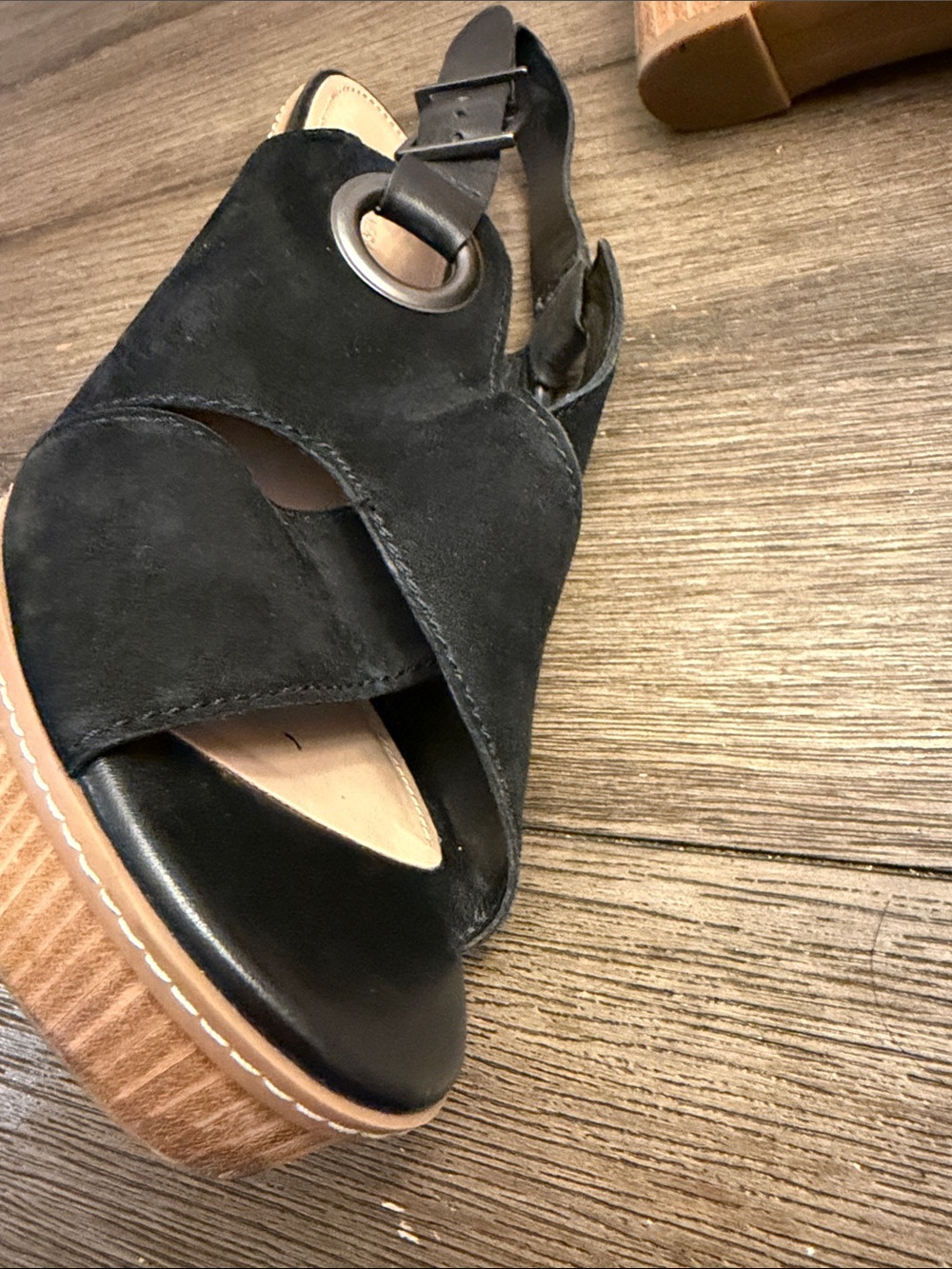 BCBGeneration Black Suede Slingback Platform Wedge Sandals - Picture 9 of 11